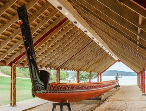 Maori waka or canoe at Waitangi Treaty Grounds New Zealand